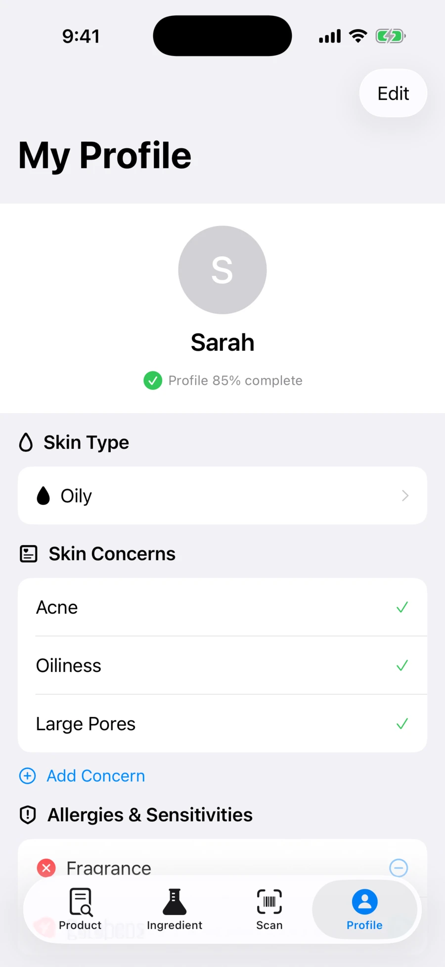 Celeiq profile screen