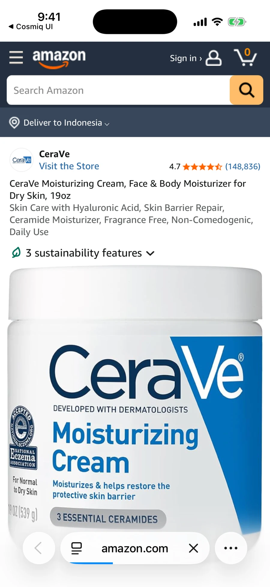 A screenshot of a moisturizer on a shopping site